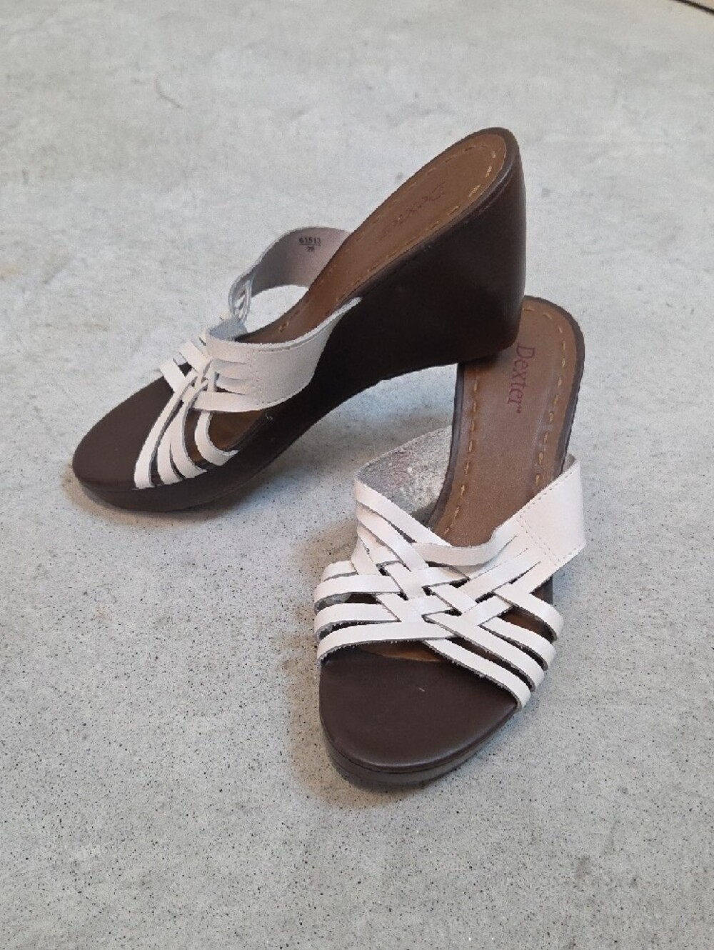 Dexter White Strappy Open-Toe Leather Stacked Heel Mule